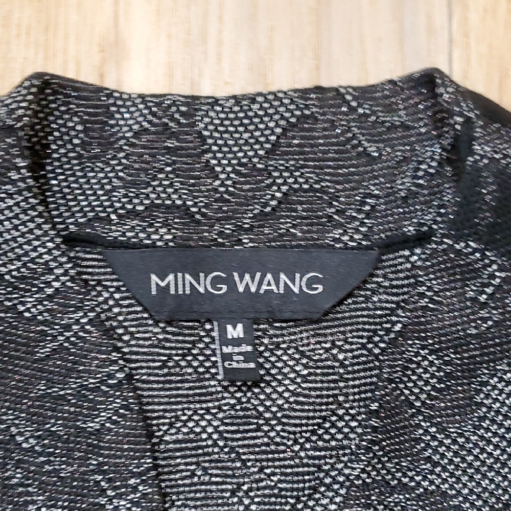 Ming Wang Black Lace Jacket with Gray Sleeveless Top - Picture 5 of 13